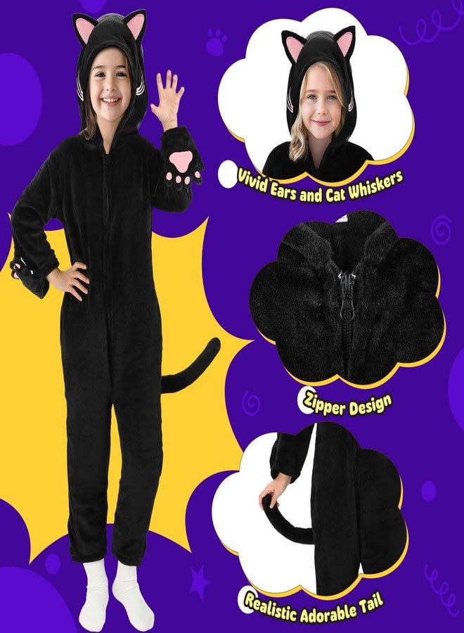 Joycover Cat Costume For Girls, Black Cat Costume For Girls Kids Dress Up, Onesie Cat Noir Costume, Role Play Halloween Costumes For Kids Aged 5-6, Size S - Image 3